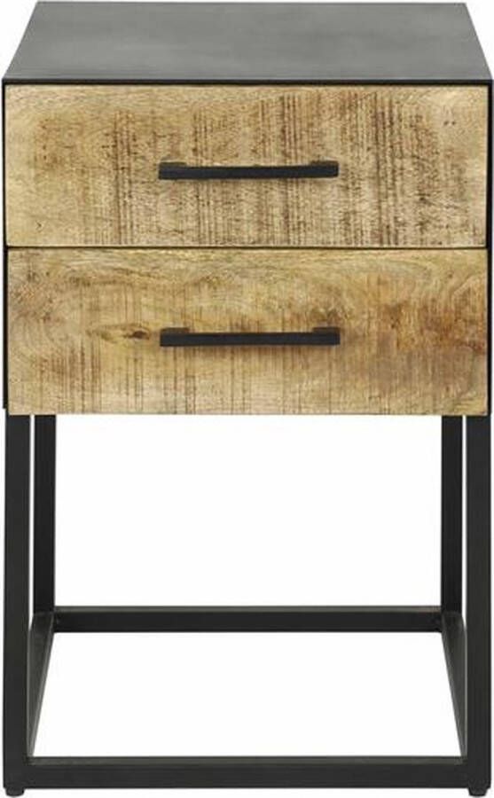 Bold Living Nachtkastje Metal Wood 2 Lades Blank Antiek Massief Mango