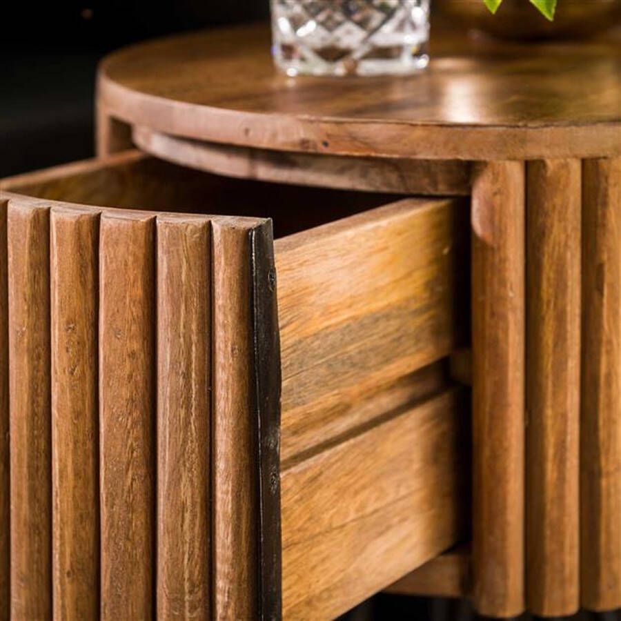 Bold Living Nachtkastje Tweak Rond 1 Lade Zandkleur Massief Mango