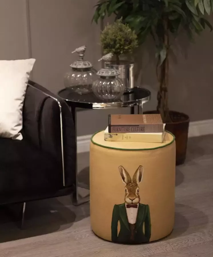 Zijou Luxe Poef Heer Konijn rond Suède- Modern- Zitbank Voetenbak Ø40 x45 cm