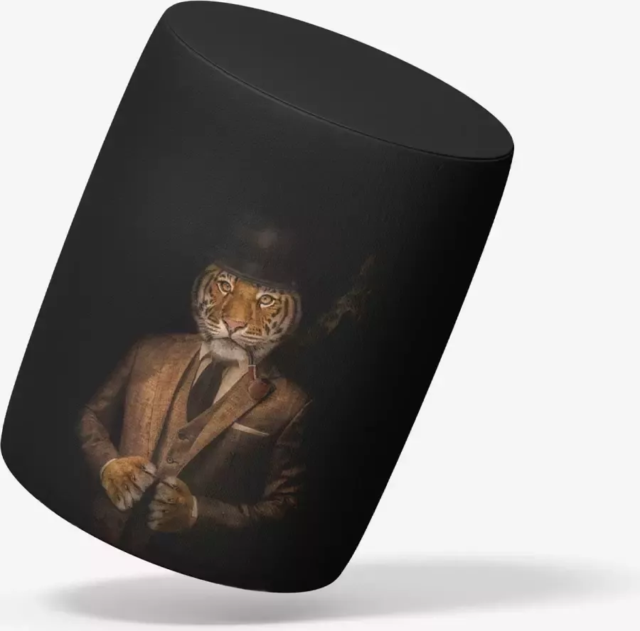 Zijou Luxe Poef Heer Tijger rond Suède- Modern- Zitbank Voetenbak Ø40 x45 cm