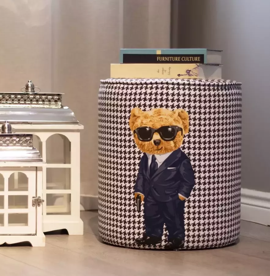 Zijou Luxe Poef Mafia Teddy rond- Suède- Modern- Zitbank Voetenbak Ø40 x45 cm