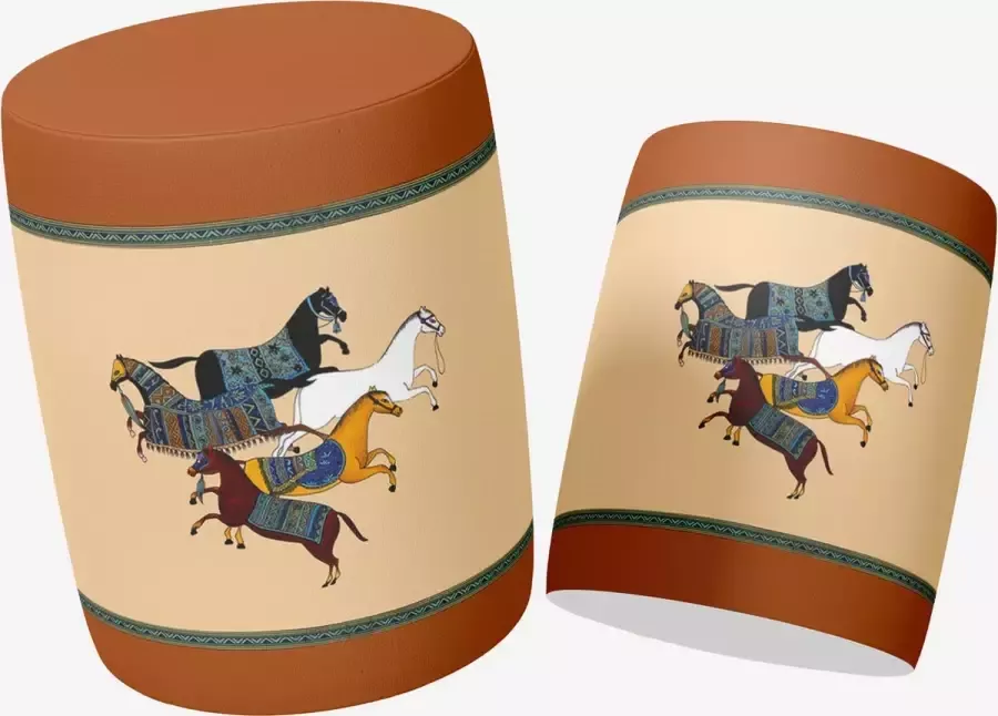 Zijou Luxe Poef Paarden rond Suède- Modern- Zitbank Voetenbak Ø40 x45 cm