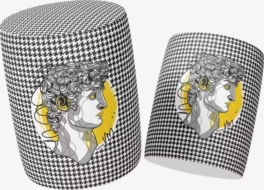 Zijou Luxe Poef Standbeeld David rond Suède- Modern- Zitbank Voetenbak Ø40 x45 cm