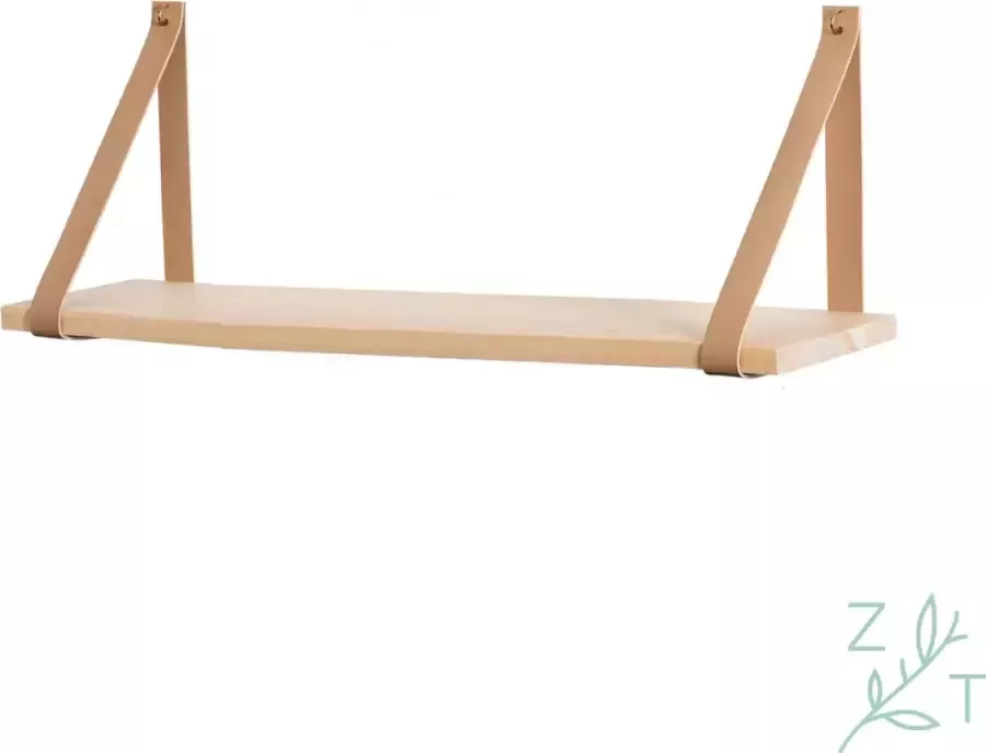 ZijTak Zwevende wandplank hout leer 70x19 cm