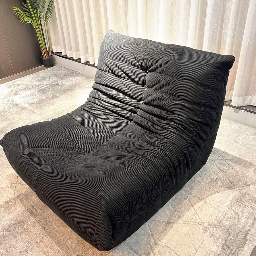 Zipsofa – Togo Canapés Zitzak Vloerfauteuil voor Volwassenen Ergonomische Luie Stoel van Hoge Dichtheid Spons tot 150 kg belastbaar 80 × 100 × 72 cm，zwart Ribfluweel