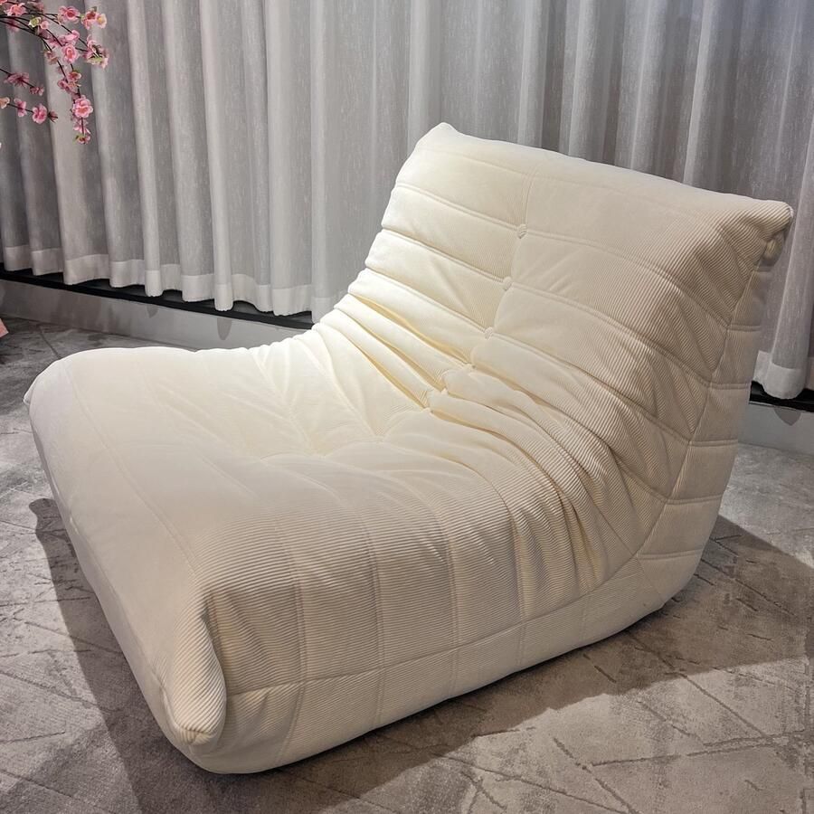 Zipsofa -Togo Sofa Zitzak Open Haardstoel Volwassen Luie Vloerbank Ergonomische Vloerstoel Hoge Dichtheid Spons Eenpersoons Wit 80 × 100 × 72 cm