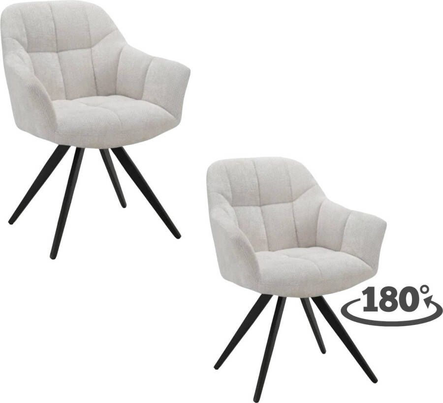 Zita Home Eetkamer set van 2 Stoelen Wit 180 graden draaibaar Met armleuning