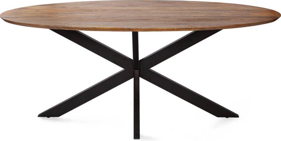 Zita Home eettafel 180cm ovale tafel licht bruin Industrieel met kruispoot 180x90x77cm massiefhout