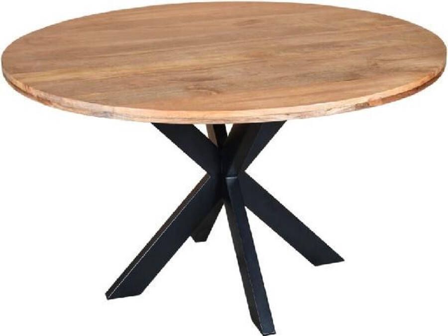 Zita Home eettafel model El rond 120cm mangohout metalen zwarte poot 3cm dik blad matrix poot Black Friday Deal - Foto 2