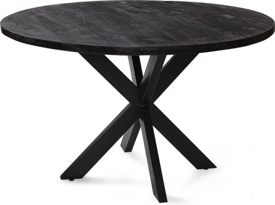 Zita Home eettafel model El rond 130cm volledig zwart eettafel mangohout rond metalen 4 poot matrix 3 cm dik blad Black Friday Deal