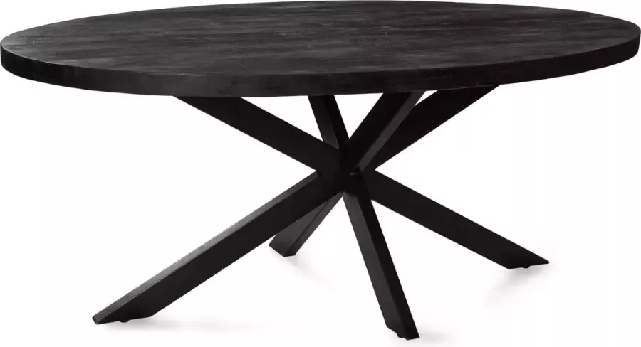 Chair up meubels Zita Home Eettafel ovaal 180 cm volledig zwarte uitvoering matrixpoot van metaal blad 6cm dik 90cm breed