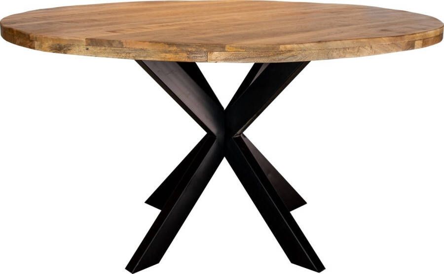 Zita Home Eettafel Thom 100cm rond bruin- massief hout metalen kruispoot BLACK FRIDAY DEAL