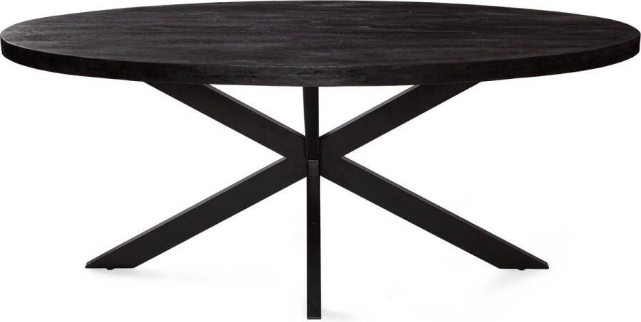 Zita Home Eettafel Thom 100cm rond volledig zwart massief hout metalen kruispoot Black Friday Deal - Foto 2