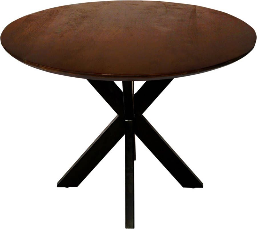 Zita Home Eettafel Thom 140cm rond donkerbruin massief hout metalen kruispoot Black Friday Deal