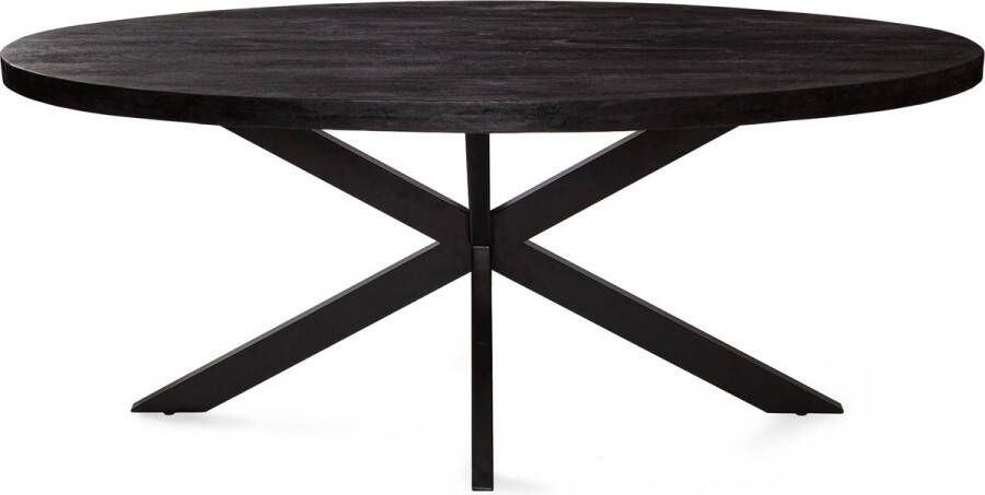 Zita Home Eettafel Thom 190cm ovaal 100cm breed volledig zwart massief hout metalen kruispoot Black Friday Deal