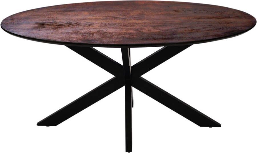 Zita Home Eettafel Thom 220cm ovaal 110cm breed donkerbruin massief hout metalen kruispoot Black Friday Deal