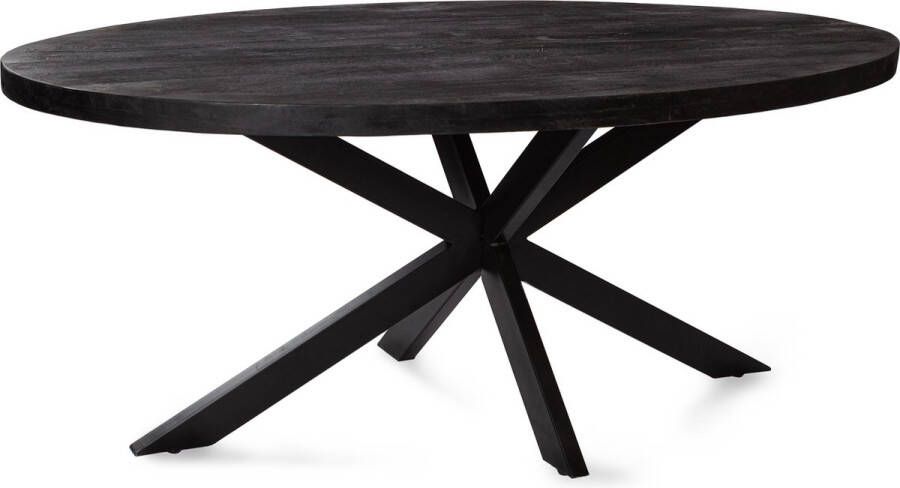 Zita Home Eettafel Thom ovaal 160 x 80 cm mangohout zwart blad matrixpoot van metaal 4cm Dik Blad Luxe Editie Black Friday Deal