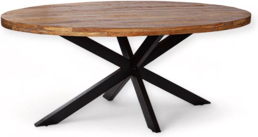 Zita Home Eettafel Thom ovaal 220 x 100 cm bruin mangohout zwarte matrixpoot van metaal Dik Blad