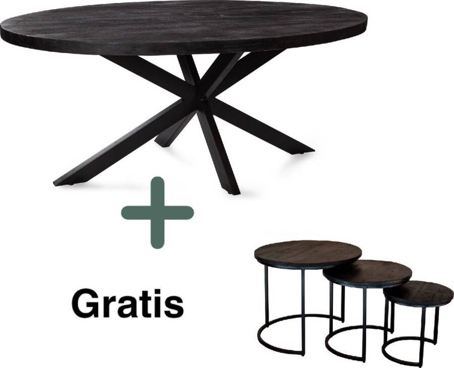 Zita Home Eettafel Thom ovaal 240cm Volledig zwart massiefhout matrixpoot 240x100x77cm Cyber Week
