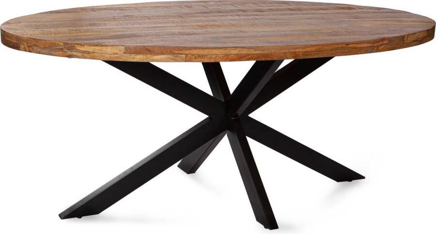 Zita Home Eettafel Thom ovaal mango 190x100 cm mangohout zwarte matrixpoot van metaal 5cm dik blad Black Friday Deal - Foto 2