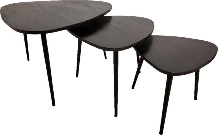 Zita Home salontafel bijzettafel in driehoek vorm volledig zwart set van 3 mango hout zwarte poot bladdikte 2 cm Black Friday Deal