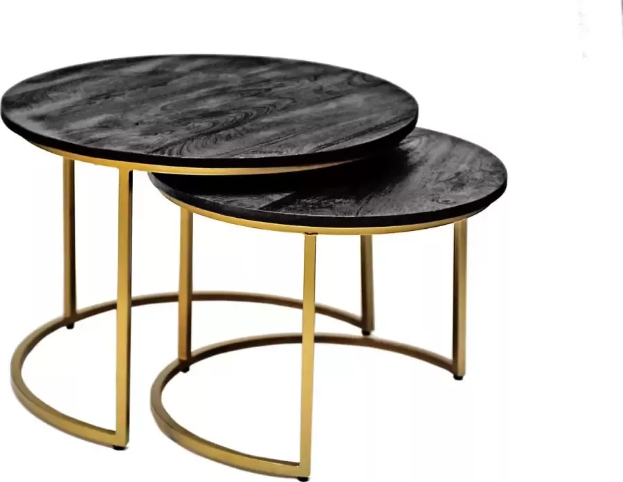 Zita Home salontafel set van 2 goud frame met zwart blad coins ⌀ 60cm en ⌀50cm ⌀ Black Friday Deal