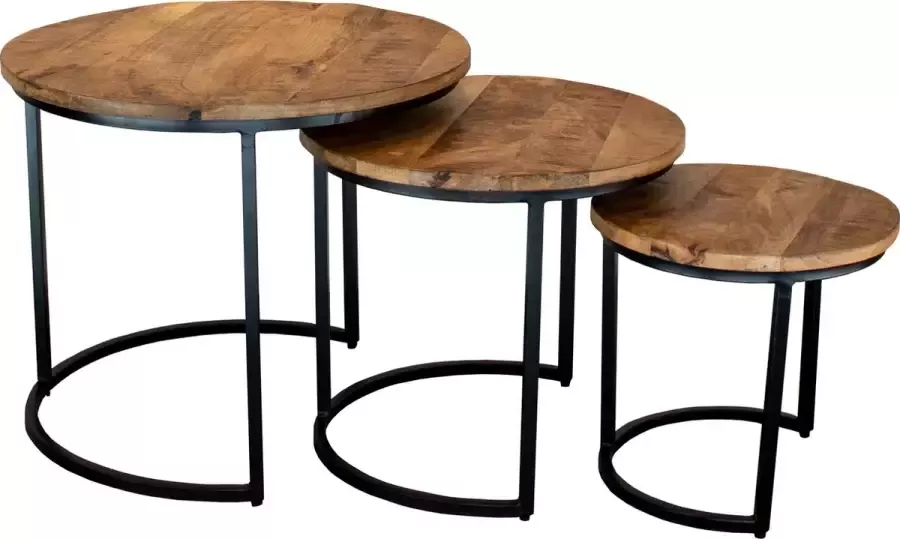 Zita Home Quinn Salontafel set van 3 mango hout 2cm dik blad 54 cm diameter Black Friday Deal