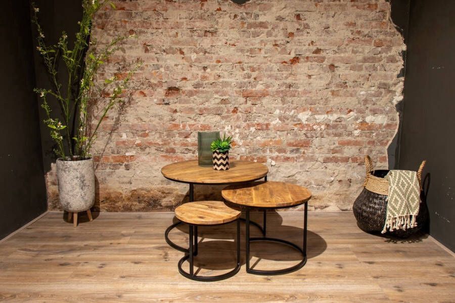 Zita Home Salontafel set van 3 mango met 3cm dik blad Luxe editie 70cm Black Friday Deal
