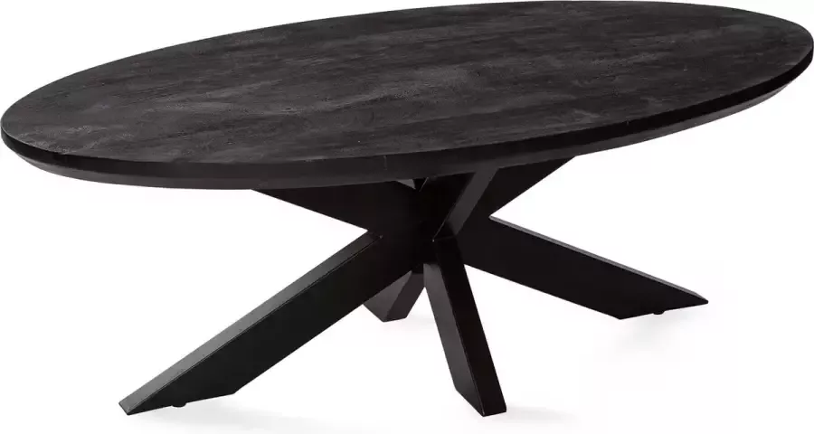 Zita Home Swiss ovale salontafel 130cm volledig zwart met spin poot schuine rand verjongd