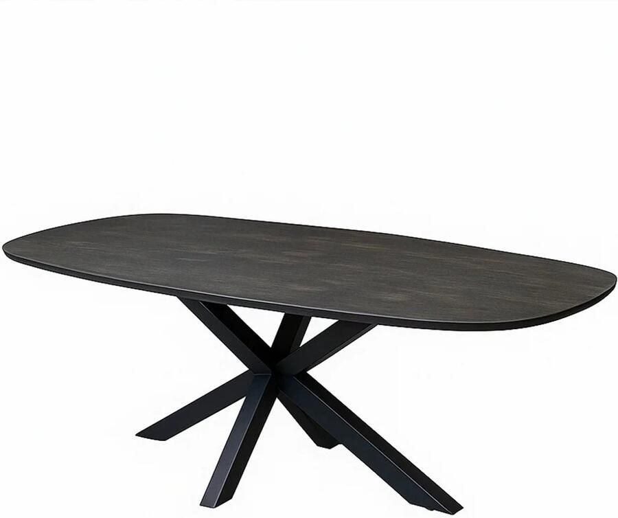 Zita Home Eettafel 180cm Deens ovaal volledig zwart metalen kruispoot inclusief montage