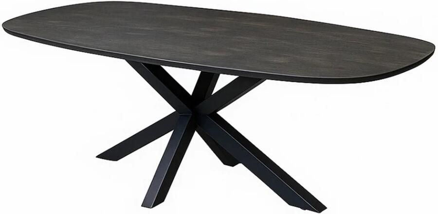 Zita Home Eettafel 220cm Deens ovaal volledig zwart met metalen kruispoot inclusief montage