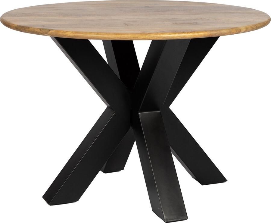 Zita Home eettafel 110cm rond massief hout met extra dik metalen frame kruispoot blad 4.5cm dik - Foto 2