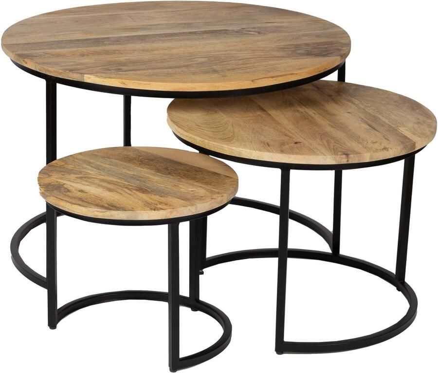 Zita Home Quinn Zwart Salontafel set van 3 mango hout 54cm diameter Black Friday Deal