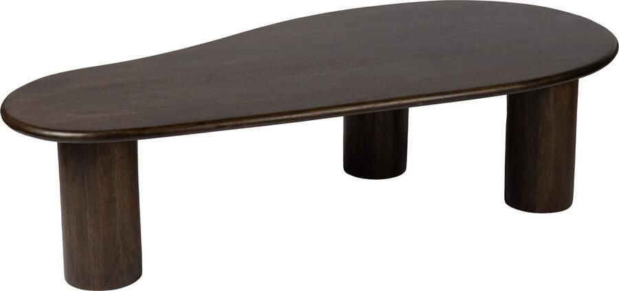 Zita Home Salontafel 160cm lang in organische vorm 80cm breed 45cm hoog donker bruin