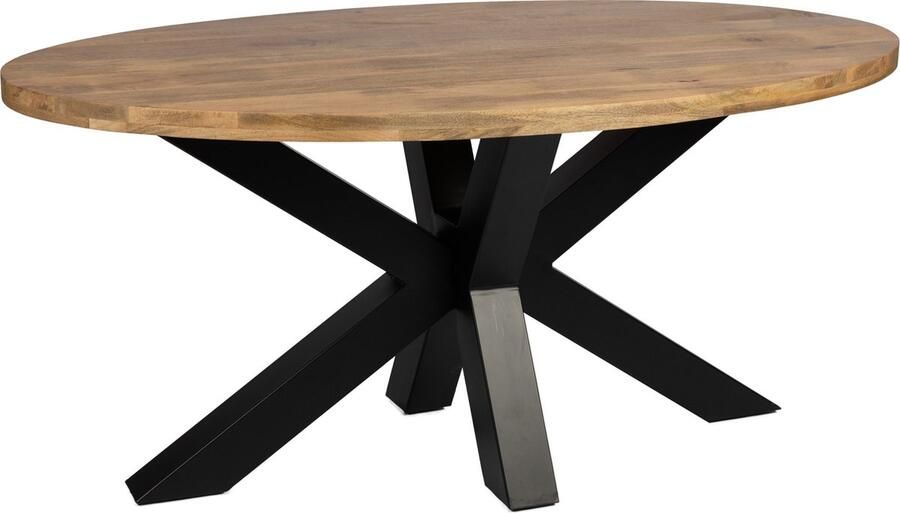Zita Home eettafel 170cm lang massief hout ovaal met extra dik metalen frame