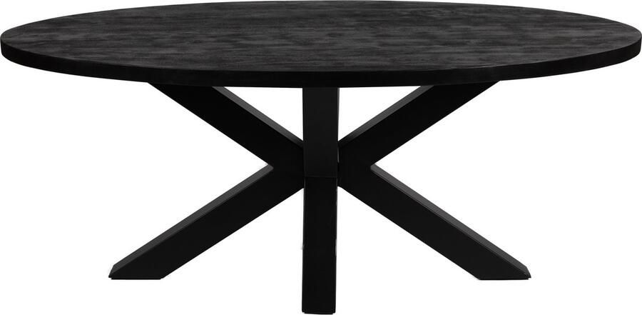 Zita Home eettafel 190cm volledig zwart mango ovaal massief hout met extra dik onderstel 10X10cm