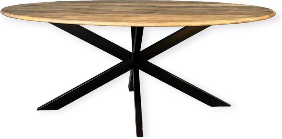 Zita Home ovale eettafel 190cm massief hout met een ronde rand 77cm hoog