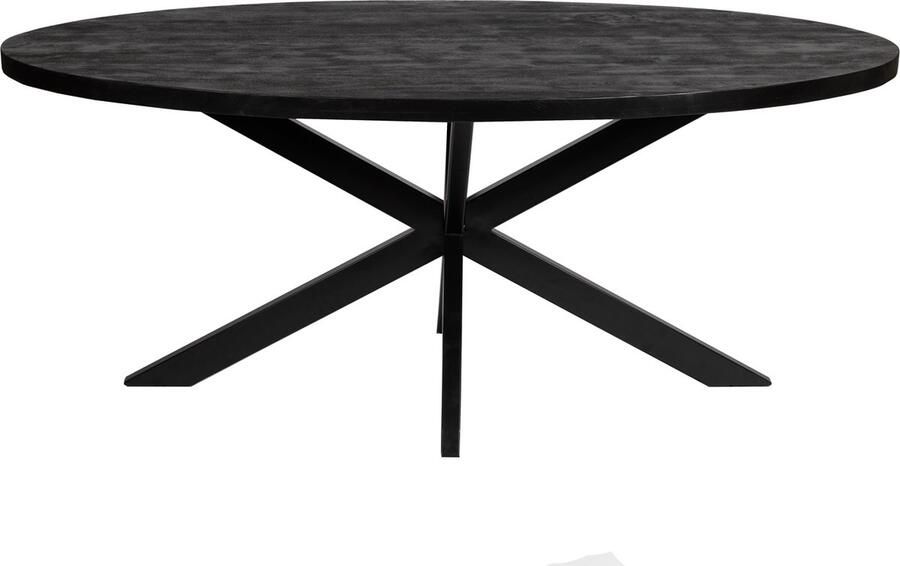 Chair up meubels Zita Home Eettafel ovaal 180 cm volledig zwarte uitvoering matrixpoot van metaal blad 6cm dik 90cm breed