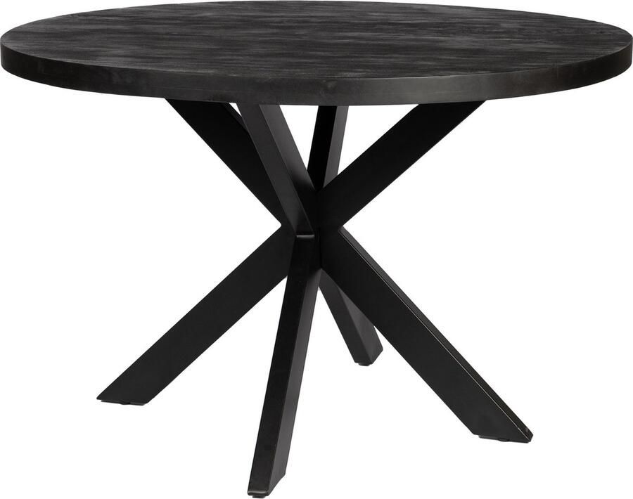Zita Home eettafel model Lux rond 110cm massiefhout- volledig zwart metalen zwarte poot matrix poot 110x110x77cm