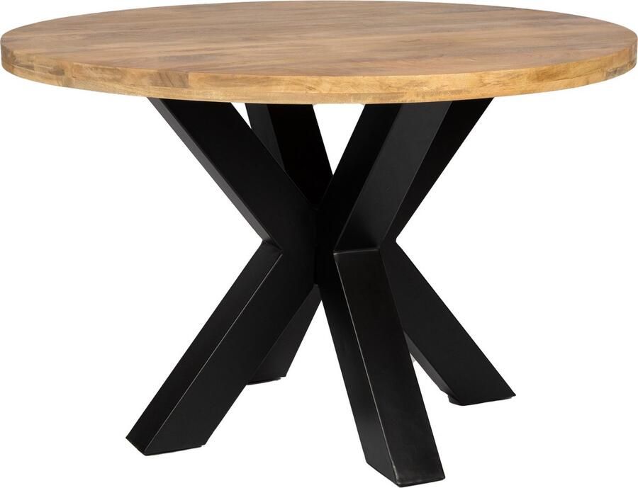 Zita Home eettafel 130cm rond massief hout met extra dik metalen frame