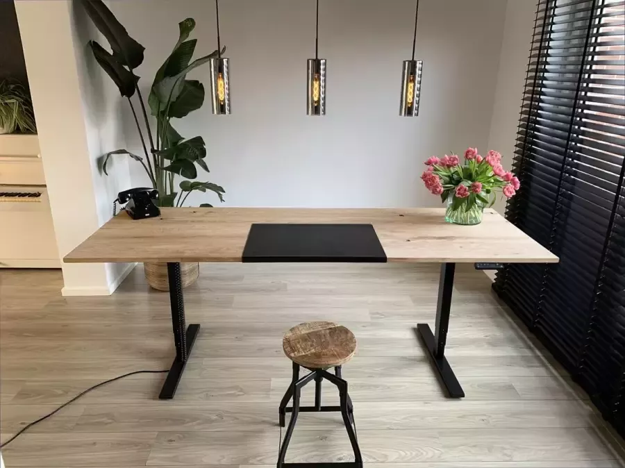 ZitStaBureau24 Professional Oaky Zit-sta bureau Zwart onderstel Blank eikenhout Elektrisch verstelbaar 180cm breed