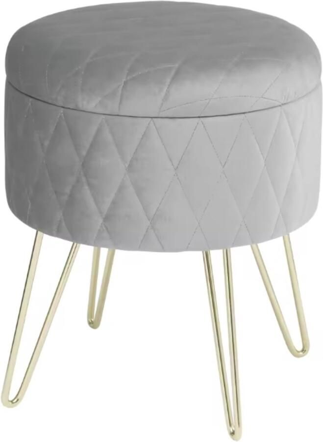 Zivv Ronde Poef met Opbergruimte Luxe Lichtgrijze Poef met Gouden Poten Stijlvol & Praktisch Opbergpoef