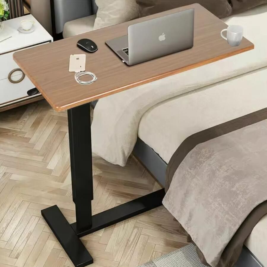 Zivv Verstelbare Tafel – Overbed Nachtkastje met Wielen MDF Tafelblad voor Thuis Kantoor Slaapkamer en Ziekenhuis Bijzettafel