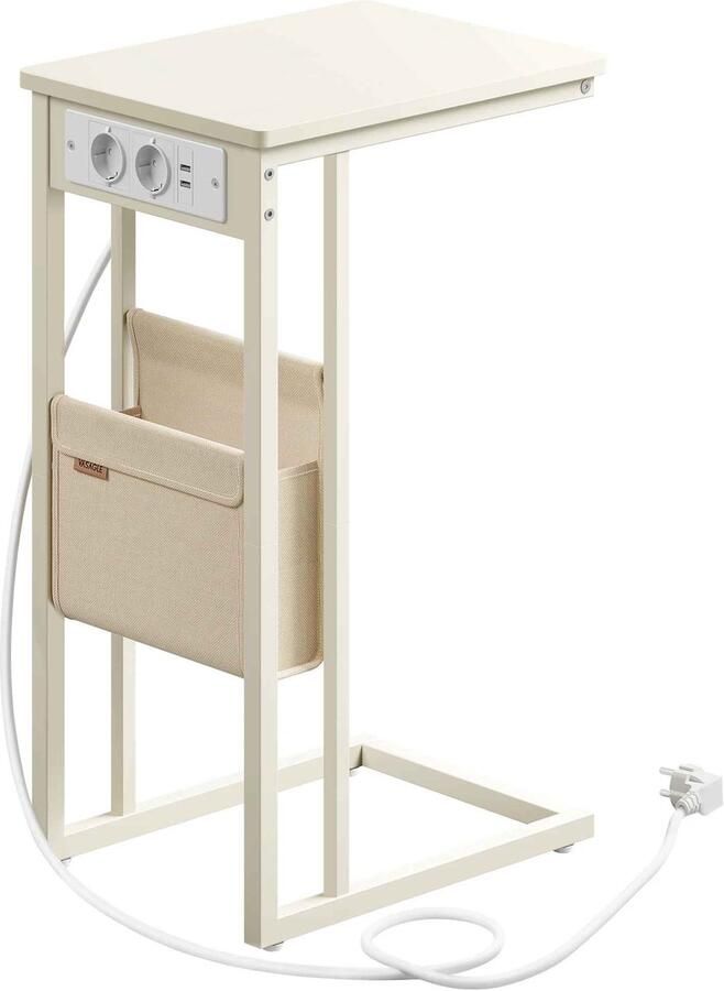 Zivv Witte Bijzettafel Stopcontact en USB-Poorten Compact (30x40x62 cm) Ebbenhout Zwart Voor Kleine Ruimtes en Opladen