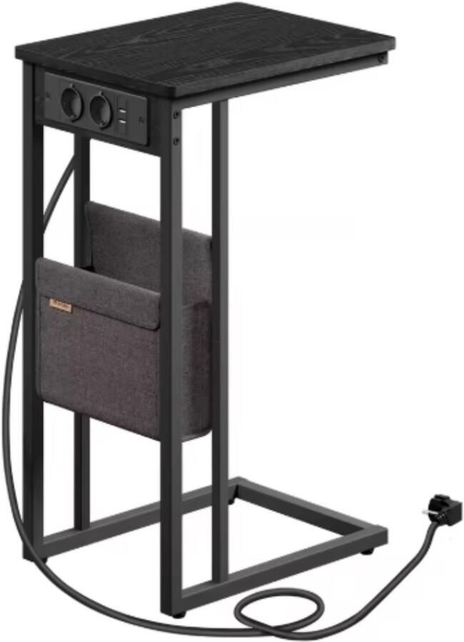 Zivv Zwarte Bijzettafel Stopcontact en USB-Poorten Compact (30x40x62 cm) Ebbenhout Zwart Voor Kleine Ruimtes en Opladen