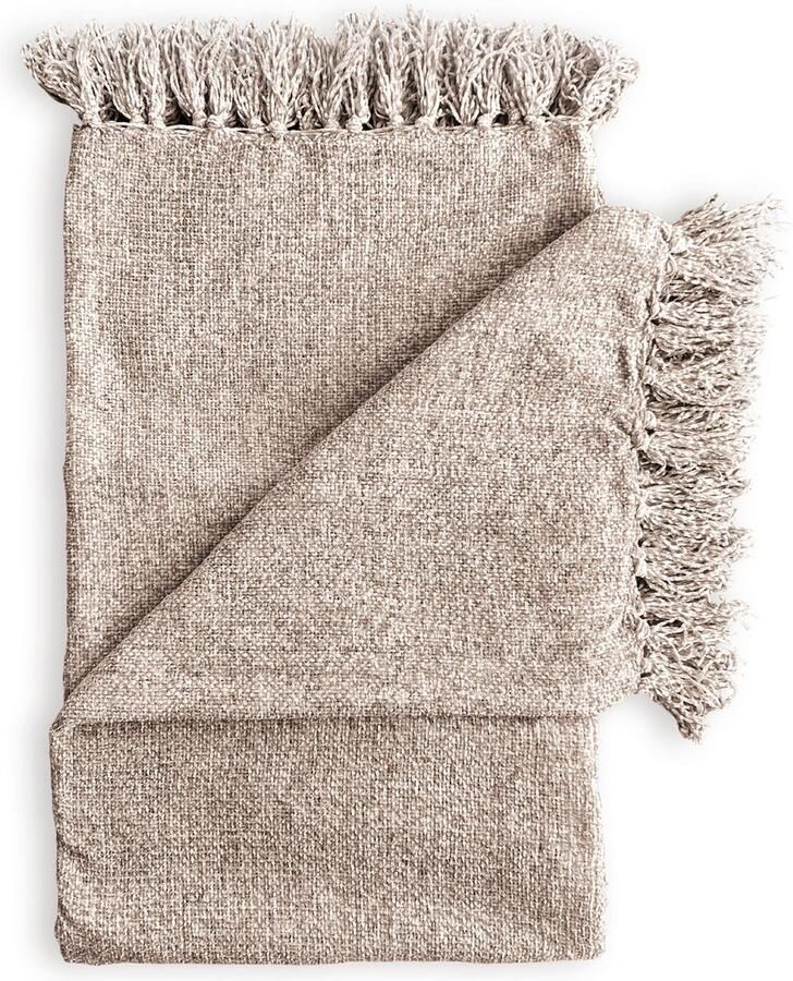 Zohome Plaid Ciniglia Warme deken voor op de bank Zacht 140x200 Beige