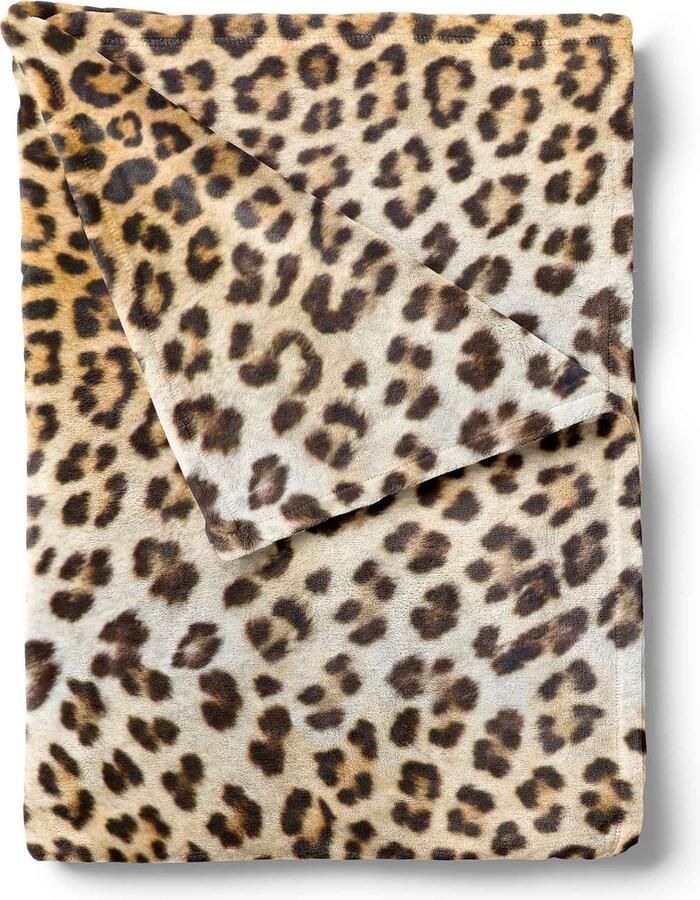 Zohome Plaid Leopard Warme deken voor op de bank Zachte dekens 140x200cm Polyester Bruin