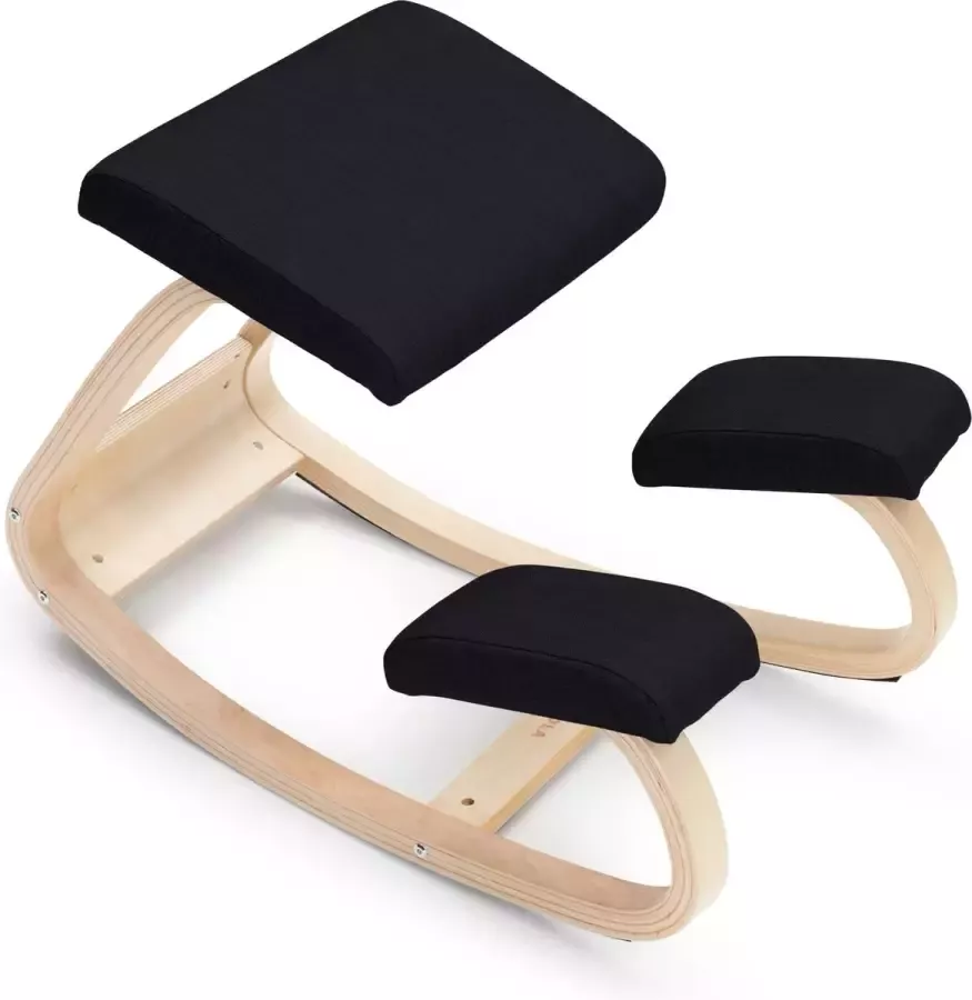 Zola Kniestoel Ergochair Ergonomische werkkruk en Bureaustoel Werkkruk Max 130 kg Naturel Hout Zwart Linnen