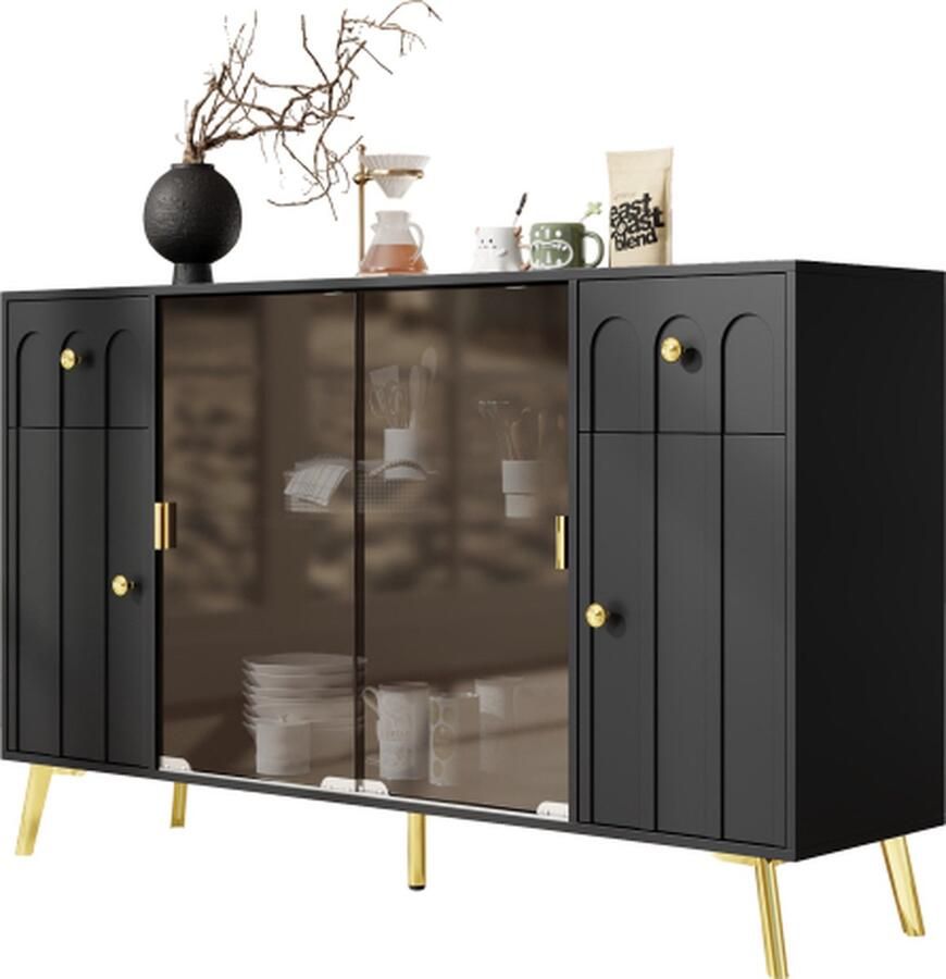 Zonder mer Gotagee zijkast Kast Locker met Bruin Glazen Sideboard Metalen Poten Woonkamer Kast Multifunctionele Opbergkast Kast