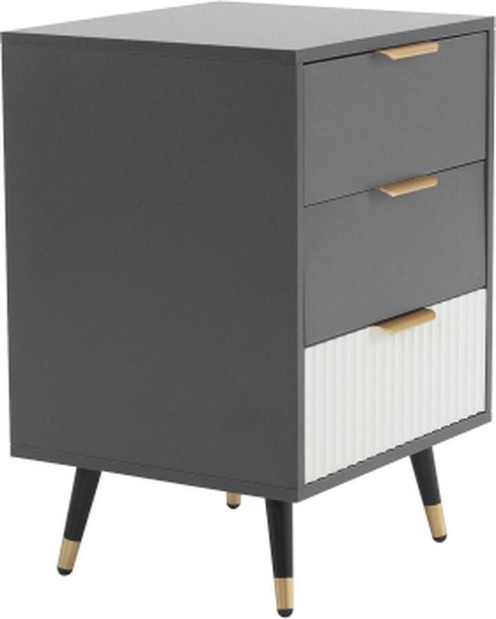 Zonder merk Gotagee Bijzetkast Grijs en Wit 45x40x65cm met 3 Lades Zijkast Nachtkastje